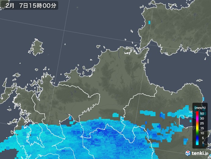 福岡県の雨雲レーダー(2020年02月07日)