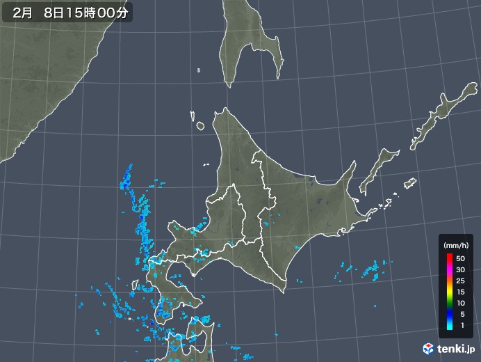 北海道地方の雨雲レーダー(2020年02月08日)