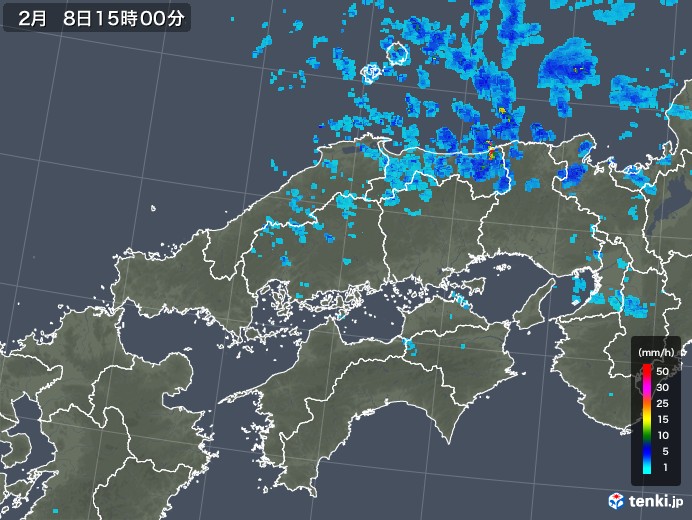 中国地方の雨雲レーダー(2020年02月08日)