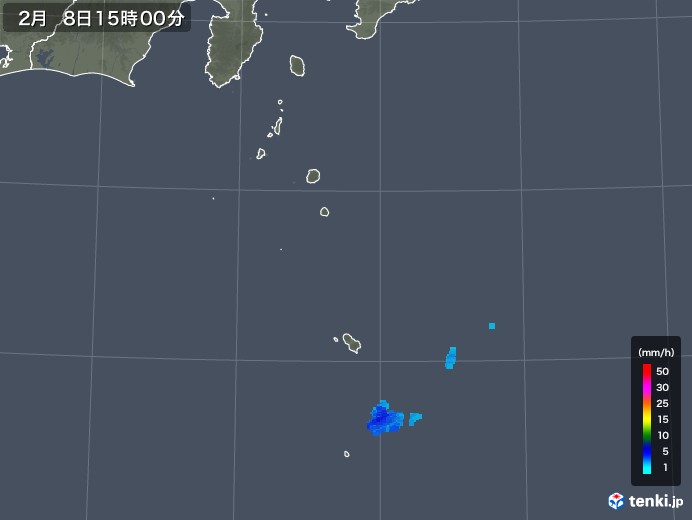 伊豆諸島(東京都)の雨雲レーダー(2020年02月08日)