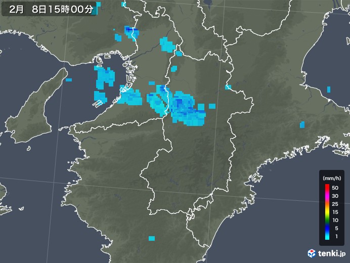 奈良県の雨雲レーダー(2020年02月08日)