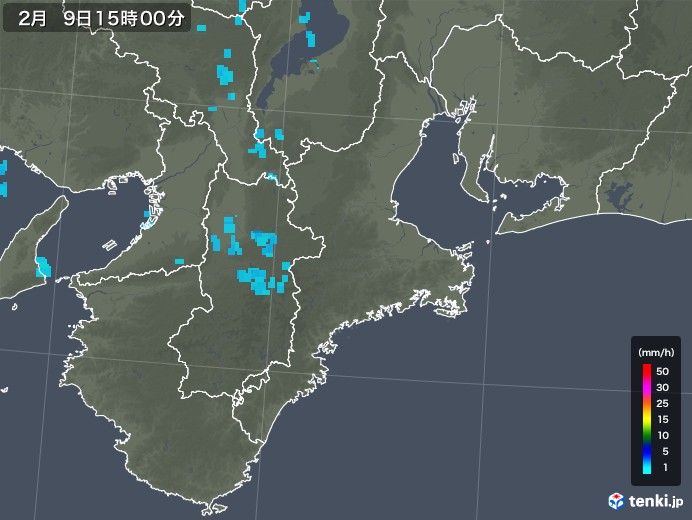 三重県の雨雲レーダー(2020年02月09日)