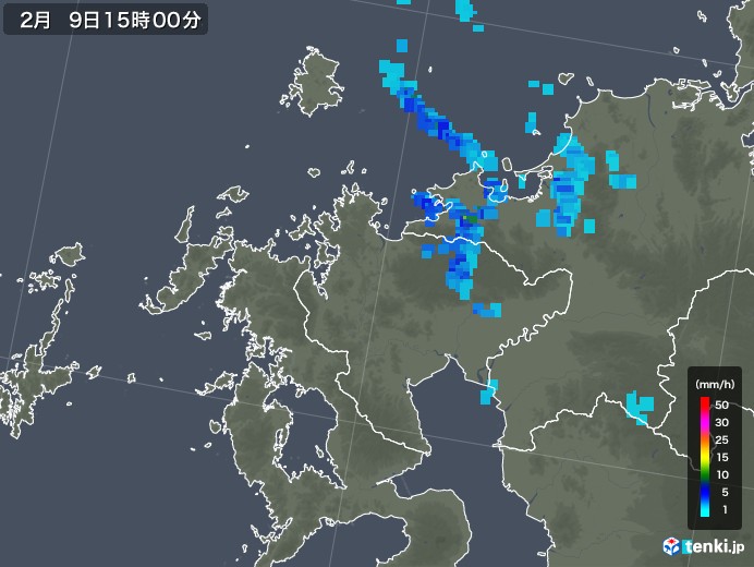 佐賀県の雨雲レーダー(2020年02月09日)