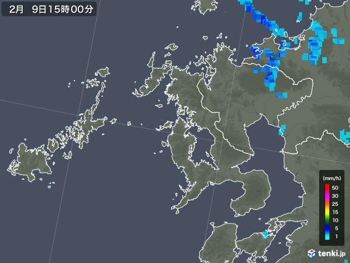 長崎県の雨雲レーダー(2020年02月09日)