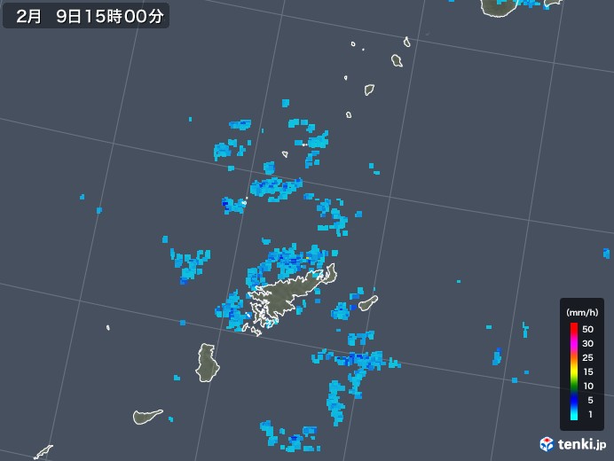 奄美諸島(鹿児島県)の雨雲レーダー(2020年02月09日)