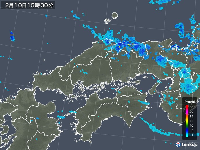 中国地方の雨雲レーダー(2020年02月10日)