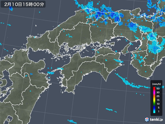四国地方の雨雲レーダー(2020年02月10日)
