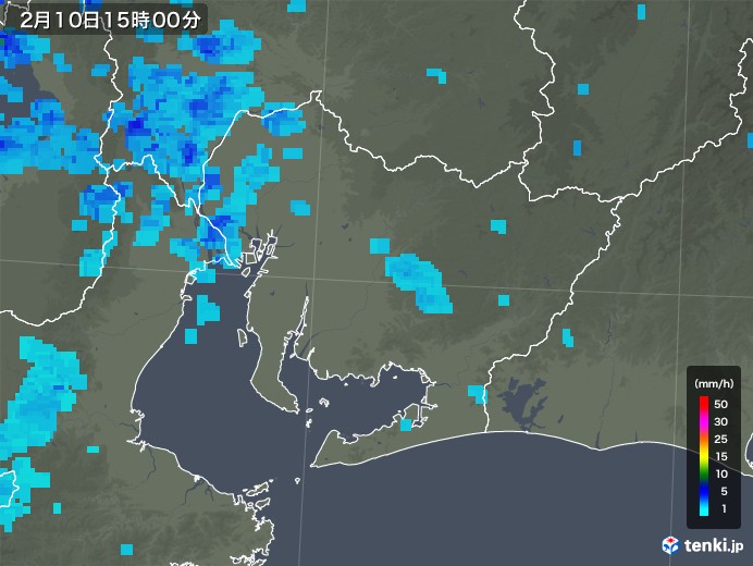 愛知県の雨雲レーダー(2020年02月10日)