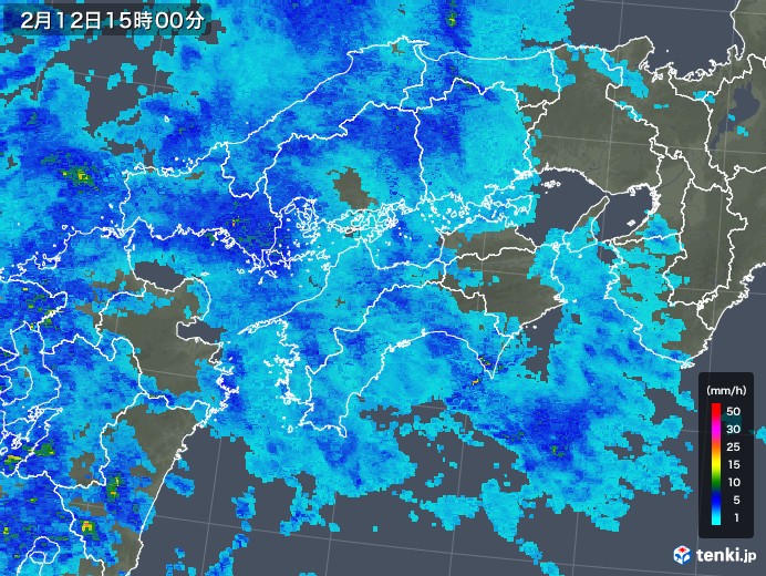 四国地方の雨雲レーダー(2020年02月12日)