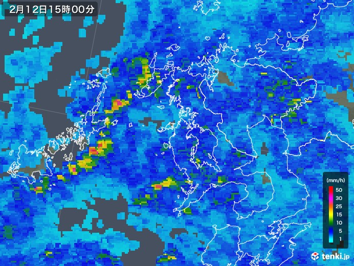 長崎県の雨雲レーダー(2020年02月12日)