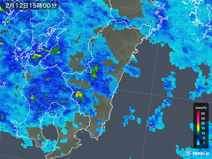 宮崎県の雨雲レーダー(2020年02月12日)