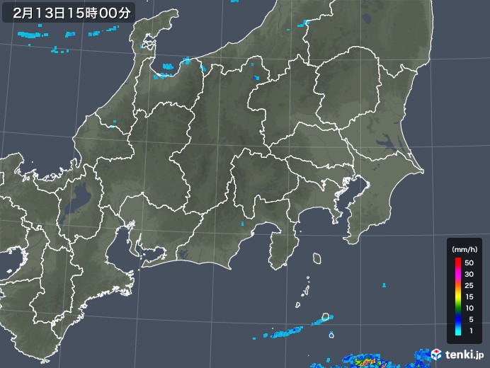 関東・甲信地方の雨雲レーダー(2020年02月13日)