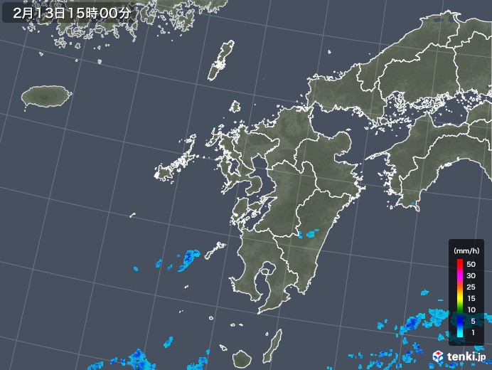 九州地方の雨雲レーダー(2020年02月13日)