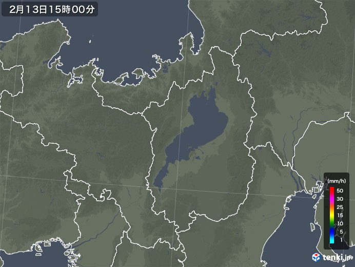 滋賀県の雨雲レーダー(2020年02月13日)