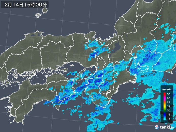 近畿地方の雨雲レーダー(2020年02月14日)