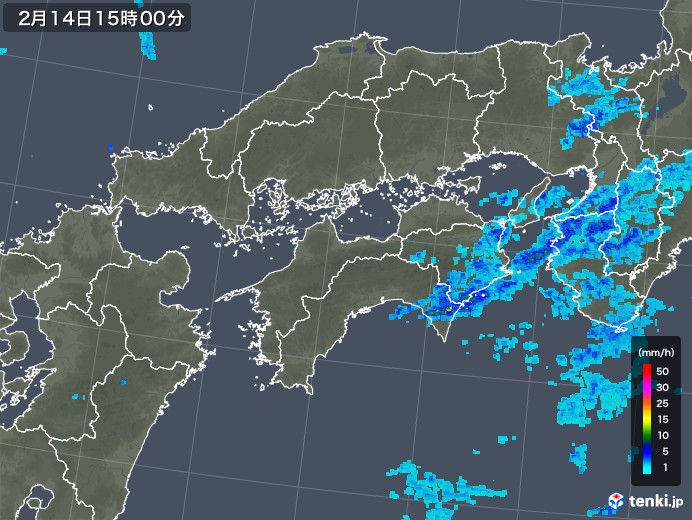 四国地方の雨雲レーダー(2020年02月14日)