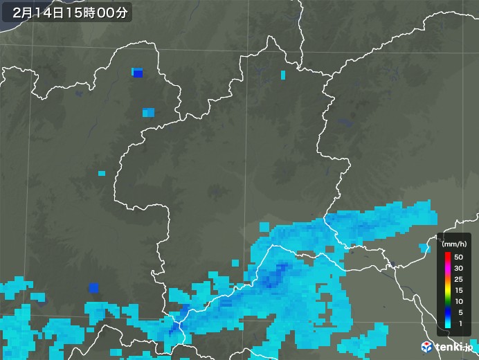 群馬県の雨雲レーダー(2020年02月14日)