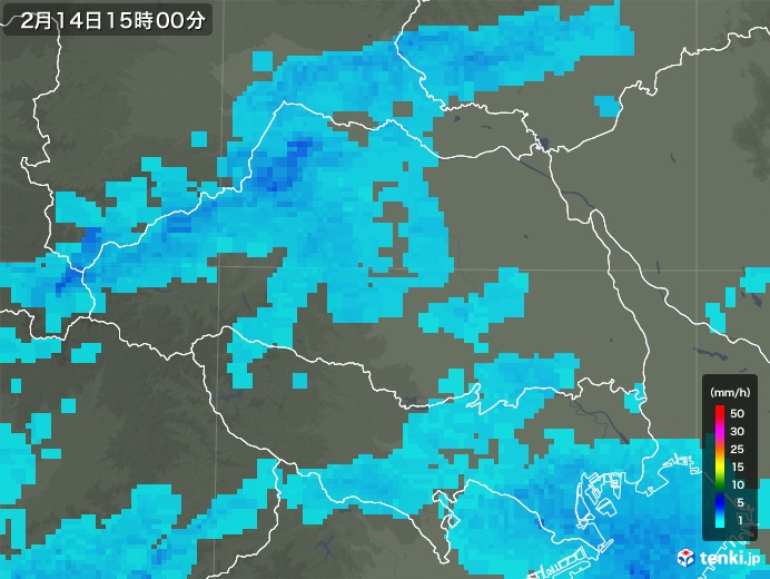 埼玉県の雨雲レーダー(2020年02月14日)