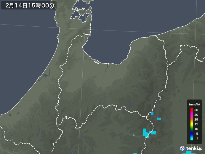 富山県の雨雲レーダー(2020年02月14日)