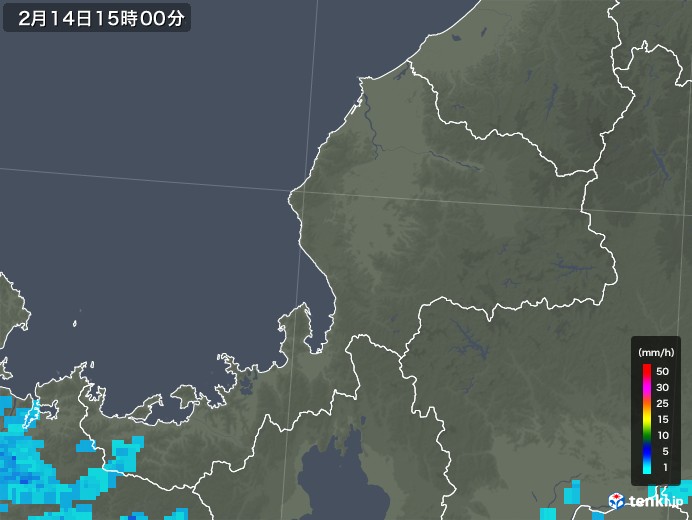 福井県の雨雲レーダー(2020年02月14日)