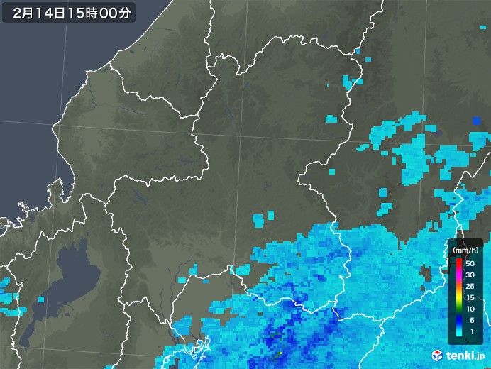 岐阜県の雨雲レーダー(2020年02月14日)