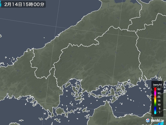 広島県の雨雲レーダー(2020年02月14日)