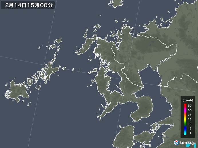長崎県の雨雲レーダー(2020年02月14日)