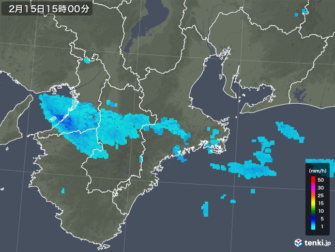 三重県の雨雲レーダー(2020年02月15日)