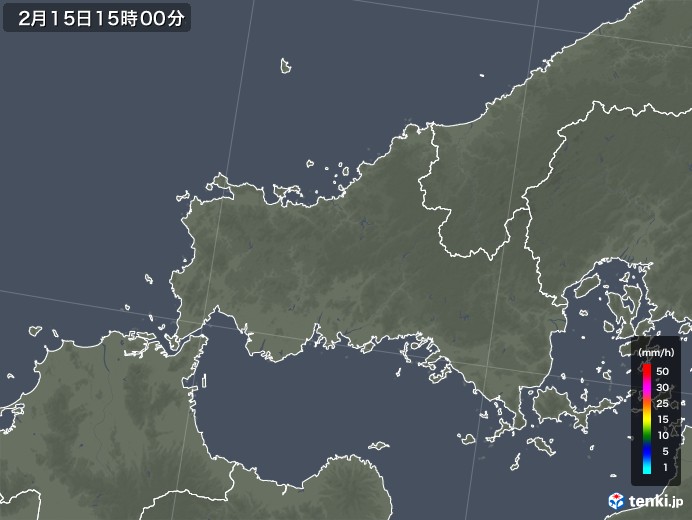 山口県の雨雲レーダー(2020年02月15日)