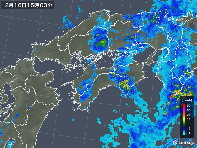 四国地方の雨雲レーダー(2020年02月16日)