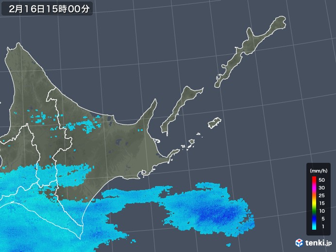 道東の雨雲レーダー(2020年02月16日)