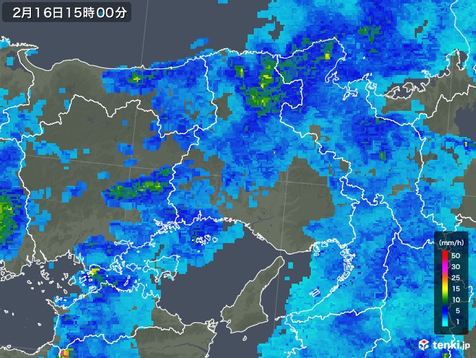 兵庫県の雨雲レーダー(2020年02月16日)