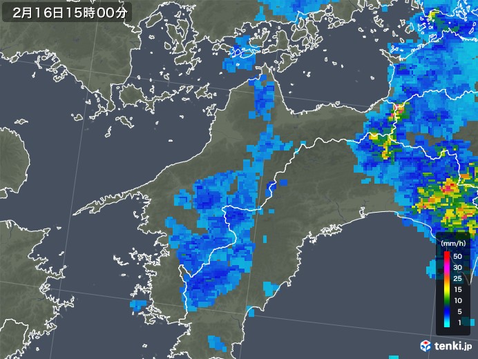 愛媛県の雨雲レーダー(2020年02月16日)