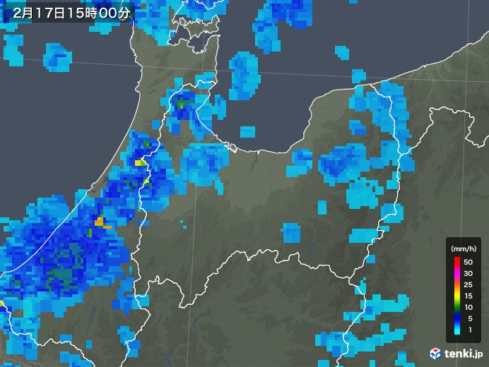 富山県の雨雲レーダー(2020年02月17日)