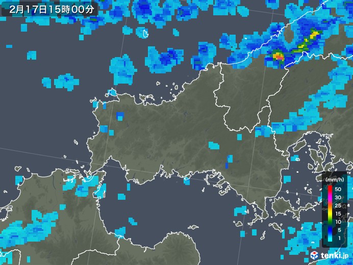 山口県の雨雲レーダー(2020年02月17日)