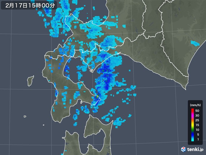 道南の雨雲レーダー(2020年02月17日)