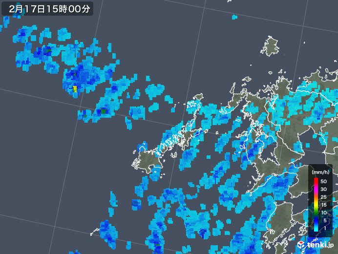 五島列島(長崎県)の雨雲レーダー(2020年02月17日)