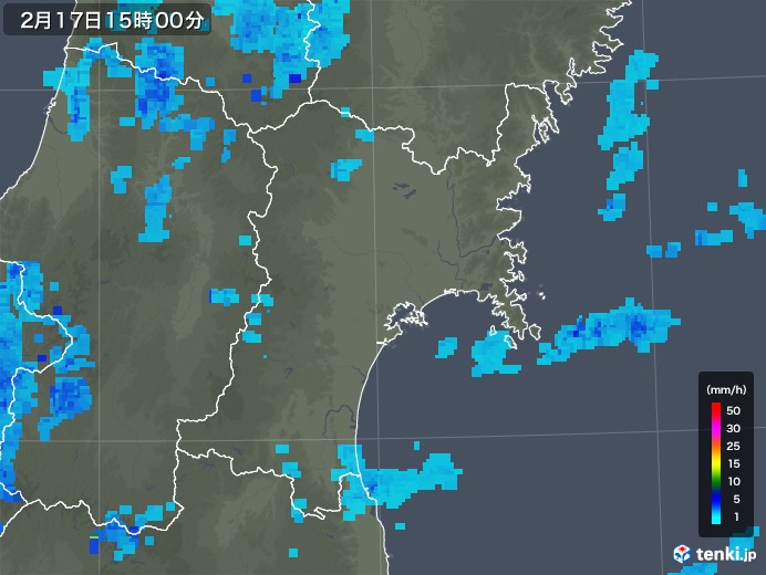 宮城県の雨雲レーダー(2020年02月17日)