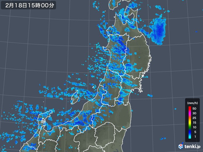 東北地方の雨雲レーダー(2020年02月18日)