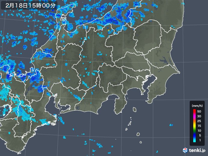 関東・甲信地方の雨雲レーダー(2020年02月18日)