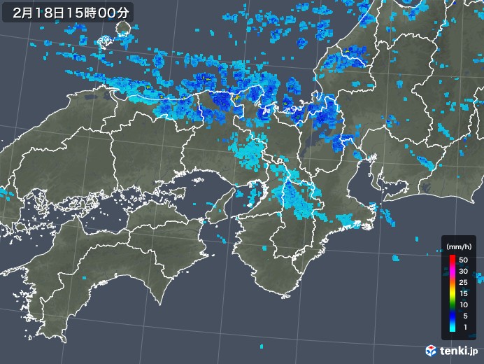 近畿地方の雨雲レーダー(2020年02月18日)