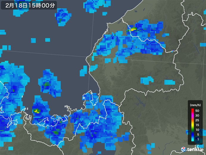 福井県の雨雲レーダー(2020年02月18日)