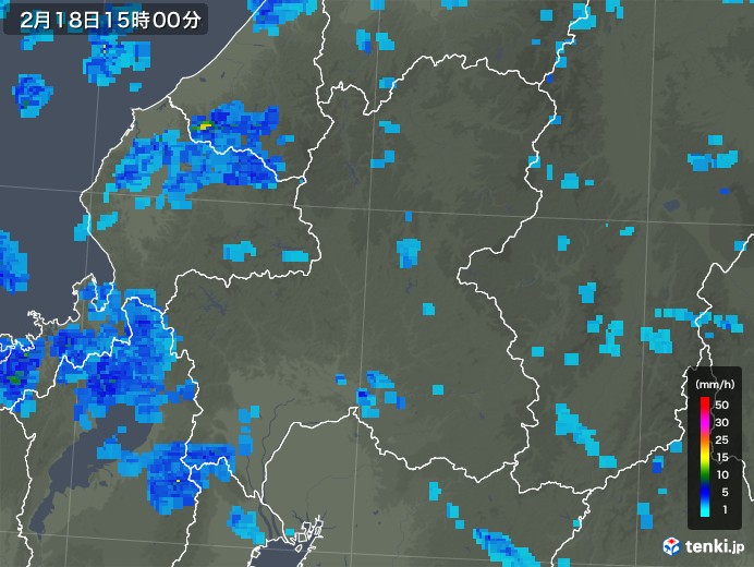 岐阜県の雨雲レーダー(2020年02月18日)