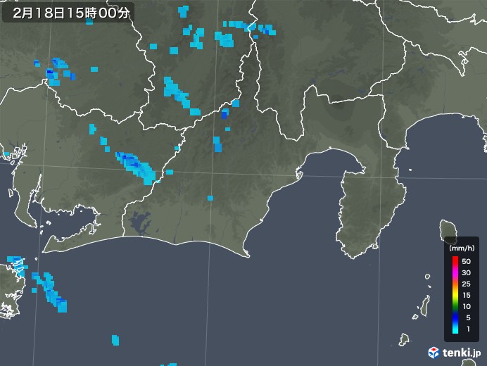 静岡県の雨雲レーダー(2020年02月18日)