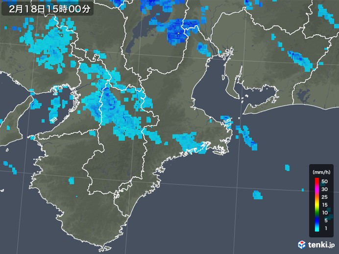 三重県の雨雲レーダー(2020年02月18日)