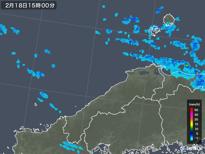 島根県の雨雲レーダー(2020年02月18日)