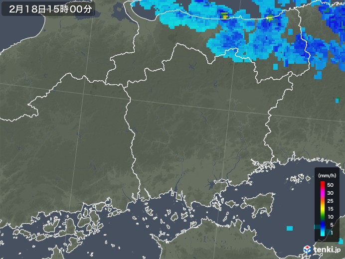 岡山県の雨雲レーダー(2020年02月18日)