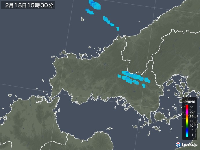 山口県の雨雲レーダー(2020年02月18日)