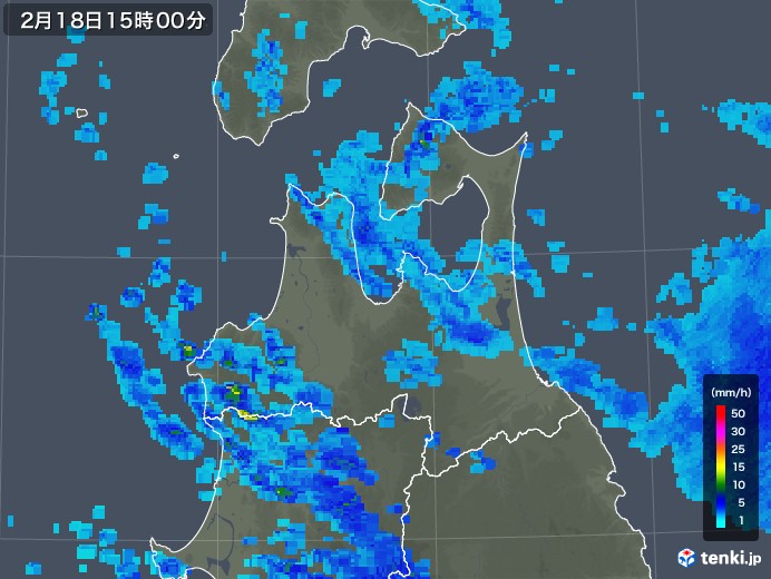 青森県の雨雲レーダー(2020年02月18日)