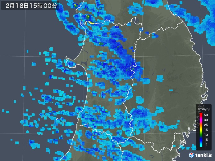 秋田県の雨雲レーダー(2020年02月18日)